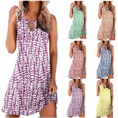 Dresses For Women Casual Summer Floral Printed Tank Sleeveless Dress Hollow Out Loose Beach Short  Sundress