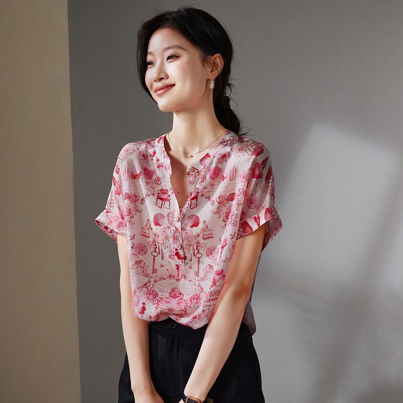 SOFSIL Women's Silk Print Short Sleeve Blouse