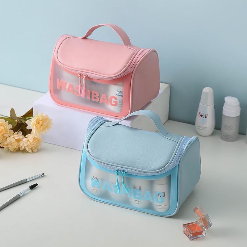 Frosted Transparent PU Makeup Bag - Large Portable PVC Storage with Flip Cover