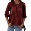 Women's Solid Color Round Neck T-Shirt Shirt Half Sleeve 3/4 Sleeve Casual Loose Pleated Basic Tops