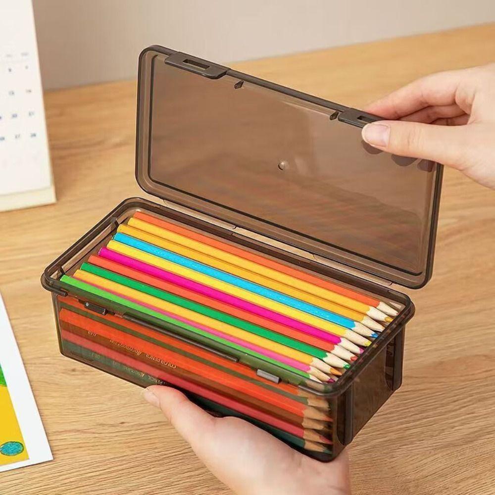 Multi-functional Pen Box Transparent Black Stationery Storage Box Stationery Organizer  Students