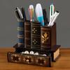 Organizer Desktop Decoration Drawers Stationery Holder Book Shape Pen Holder Pen Case Retro Wood