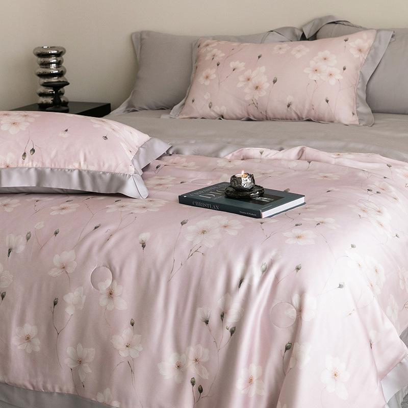 Double-Sided Tencel Summer Quilt Set: 100% Lyocell, Machine Washable, Cool, Thin Blanket