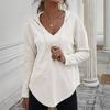 Women's V Neck Long Sleeve Hoodie Oversized Casual Pullover Waffle Knit Tunic Top