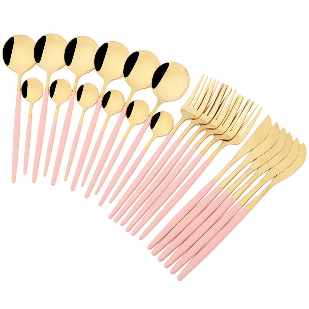 24-teiliges Buntes Gold Besteckset Messer Gabel Teelöffel Besteckset Edelstahl Silberwaren Küchenbesteck Geschirrset