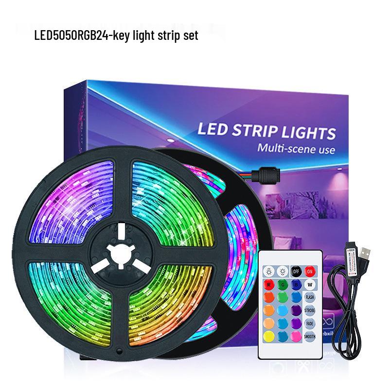 USB 5V RGB LED Strip Light with 24-Key Remote, Stepless Dimming for TV and Indoor Use