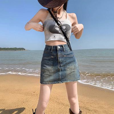 Vintage Korte Rok Hoge Taille Casual Zakken Split Ontwerpgevoel Strakke Pasvorm A-lijn Half-body Rok Zoon Dames Zomer Mode Denim Korte Rok