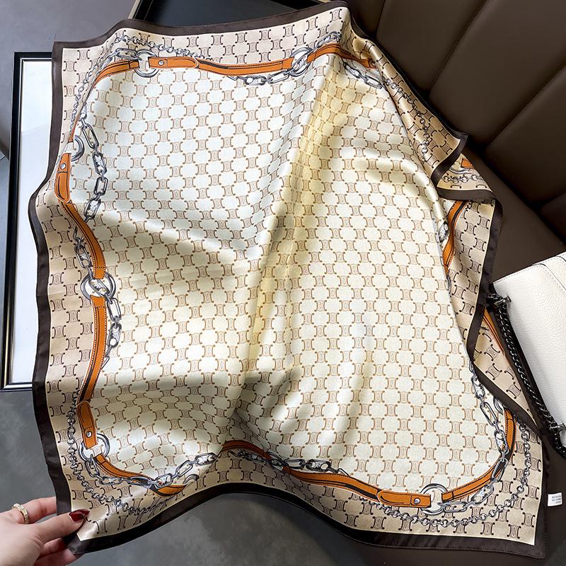 Korean Style Sweet Green Floral Butterfly Faux Silk Scarf - Women’s Versatile Spring/Summer Neck Scarf, 70cm Square.