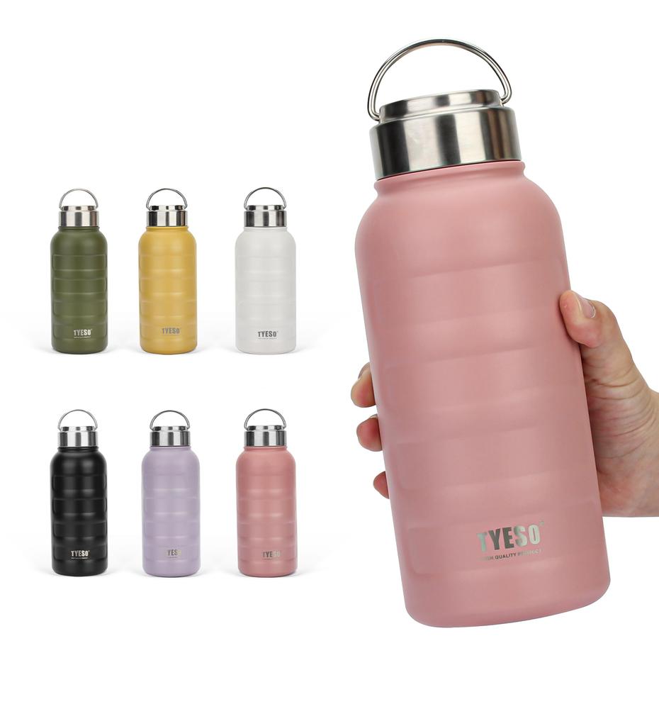 TYESO Vakuumisolierte Sportwasserflasche aus Edelstahl, Weithals mit Griff für Erwachsene und Kinder, 0,75/1 Liter (750ml,