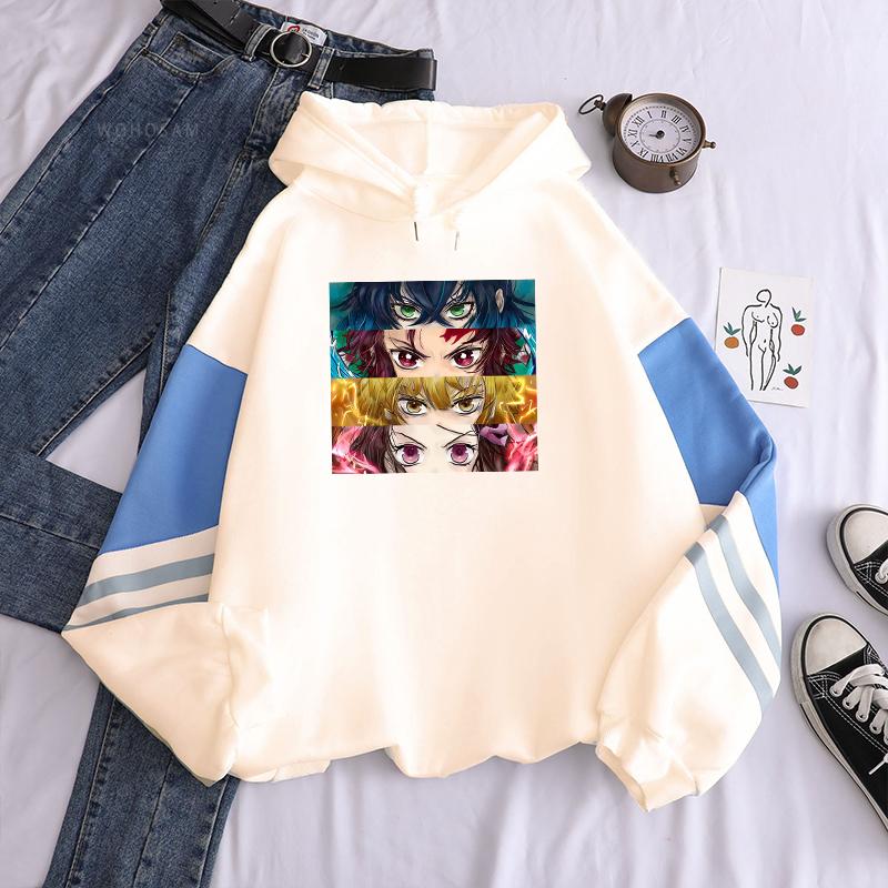 Anime Demon Slayer Kamado Tanjirou/Nezuko Eyes Hoodies Funny Manga Cartoon Fashion Streets Unisex Oversize Patchwork Sweatshirts