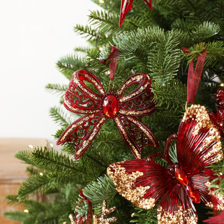 Burgundy Clear Acrylic Christmas Tree Ornament Wine Red & Gold Glitter Hanging Pendant