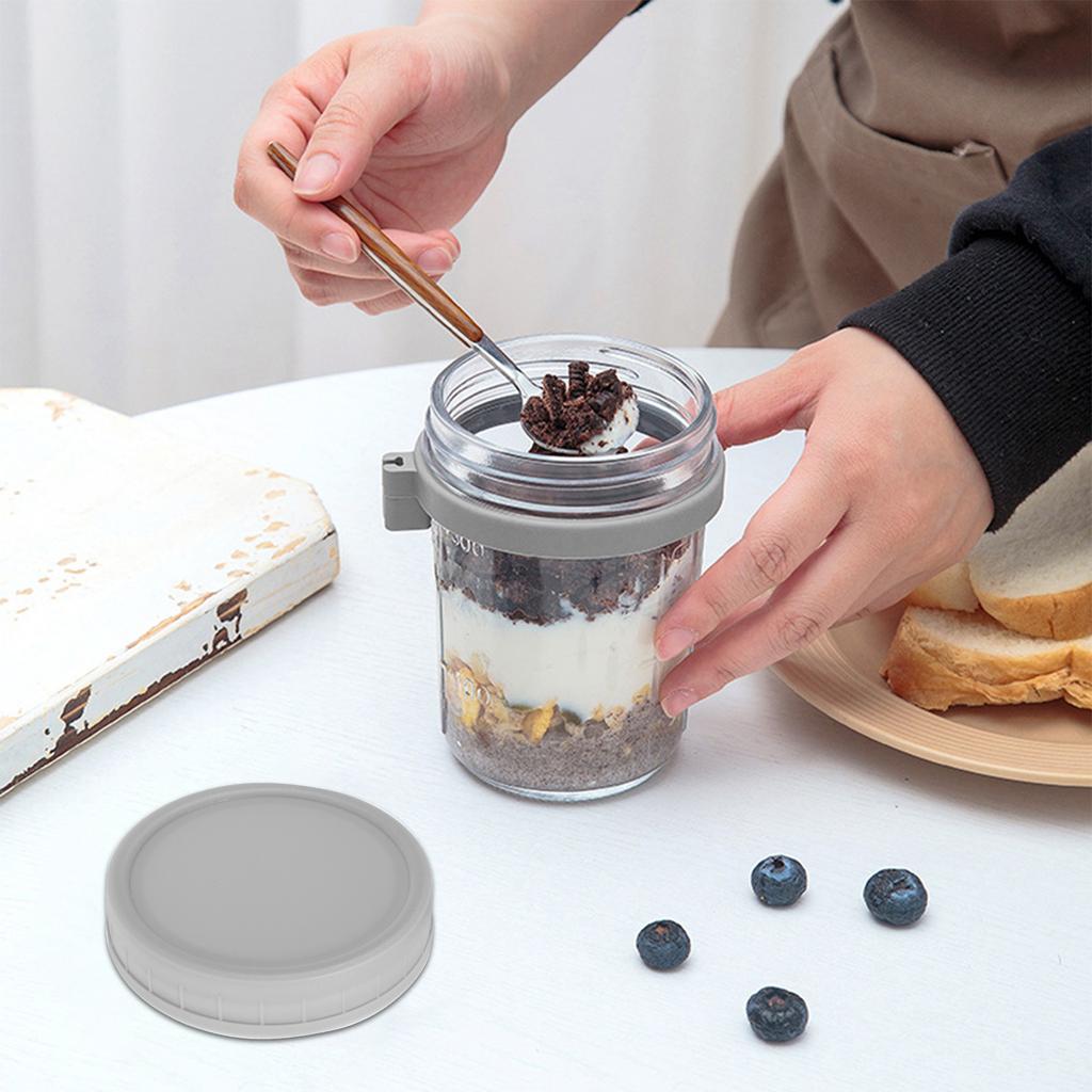 Overnight Oats Container with Lid and Spoon 450ML Airtight Oatmeal Container with Scale Portable Fruit Salad Food Storage Box
