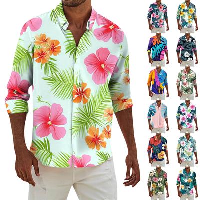 Men's Fashion Long Sleeve Printed Casual T Shirt Button Regular Fit Shirt Top