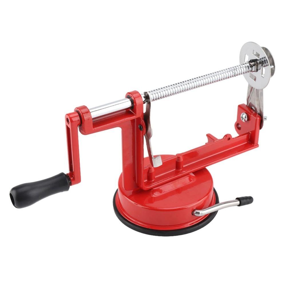 Suction Base Spiral Potato Cutter Red + Silver Twisted Potato Slicer Vegetable Fruit Preparation