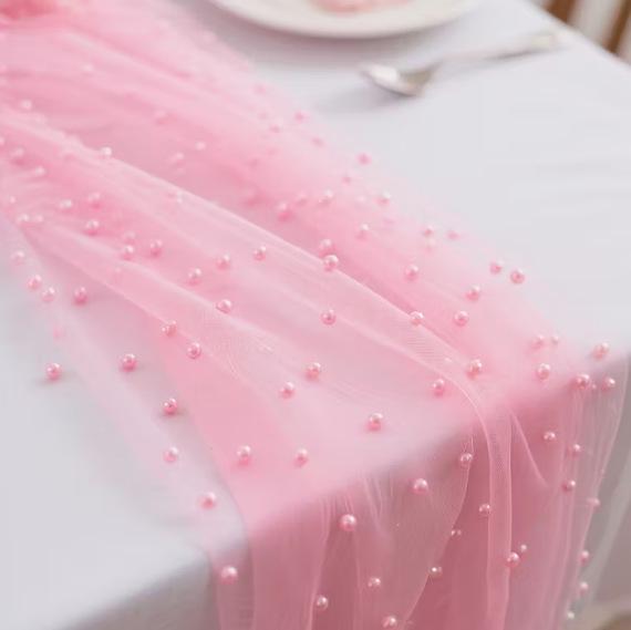 Outdoor Pearl Gauze Table Runner for Wedding and Party Decoration