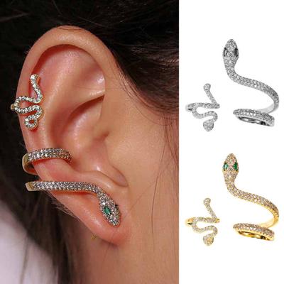 2 Pcs 3D Snake Shape Ear Studs Cool Individual Shiny Rhinestone Vintage Lightweight Luxury Ear Cuff Ear Decoration Jewelry Lady Animal Earrings