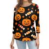 Women's Casual Halloween Print 3/4 Sleeve Round Neck Top Lightweight Soft Fabric Pullover Shirt for Everyday Wear
