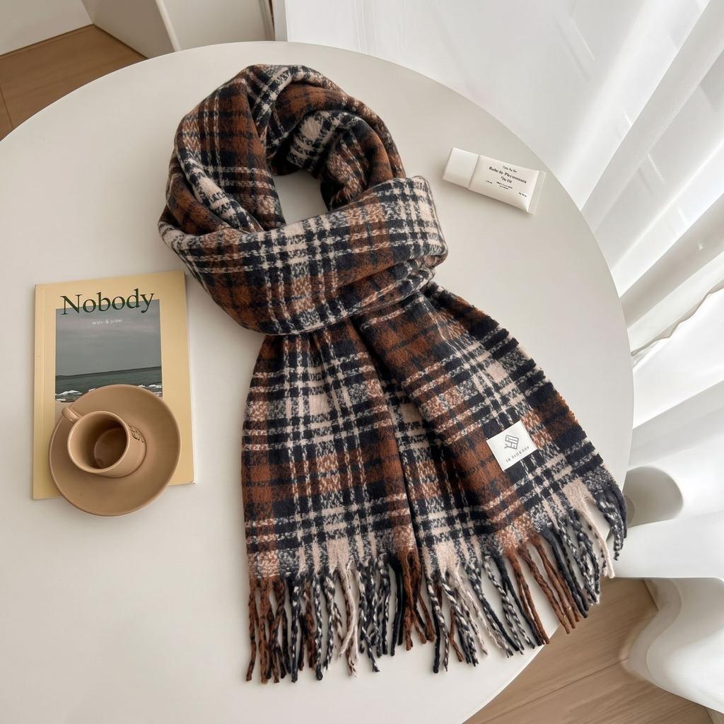 Autumn and Winter New Plaid Scarf Women's Korean Imitation Cashmere Warm Fringed Shawl Versatile Student Scarf