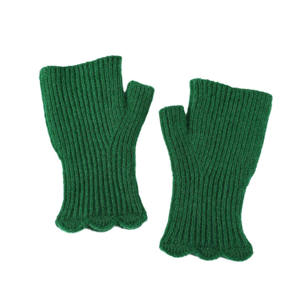 Short Knitted Gloves with Black Fungus Edges Half Length Fingerless Sleeves for Female Students To Keep Warm While Writing In Autumn and Winter