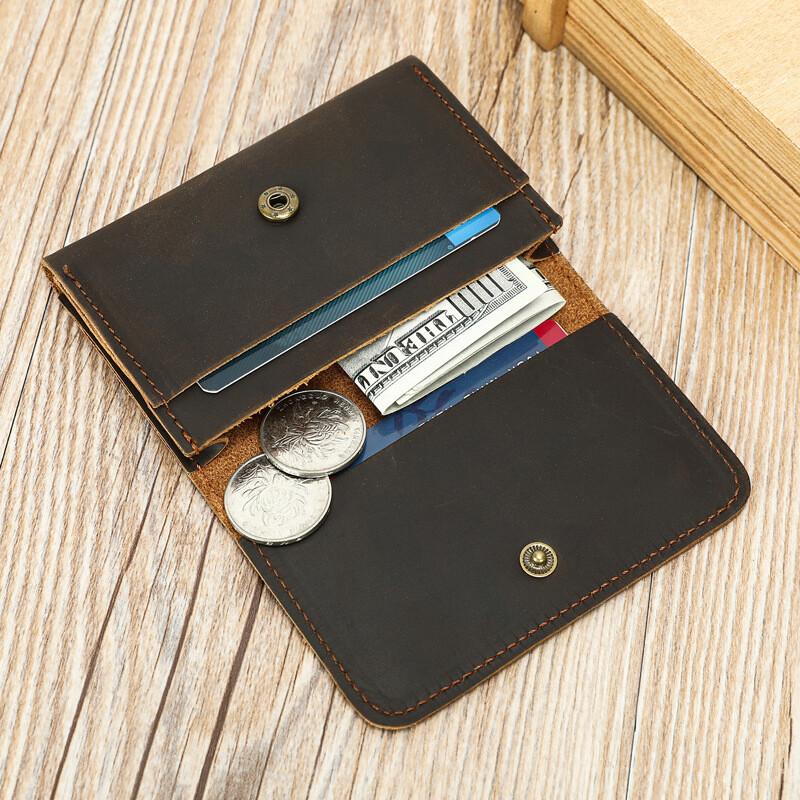 Vintage Crazy Horse Top Grain Leather Credit Card Holder Wallet Mens Slim ID VIP Cards Bags Small Change Coins Purses