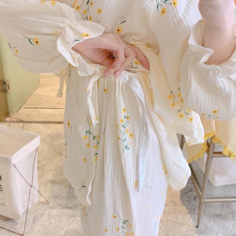 Cotton Gauze Maternity Robe Spring Autumn Thin Kimono Nursing Pajamas Summer Pregnancy Postpartum Breastfeeding Home Wear