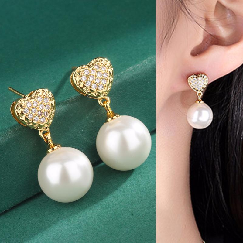 

Huitan Chic искусственный жемчуг висячие серьги женские серьги вечной любви с кубическим цирконием роскошные золотые женские украшения