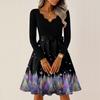 Women's Casual Fashion V-neck Long Sleeved Retro Christmas Print Retro Dress