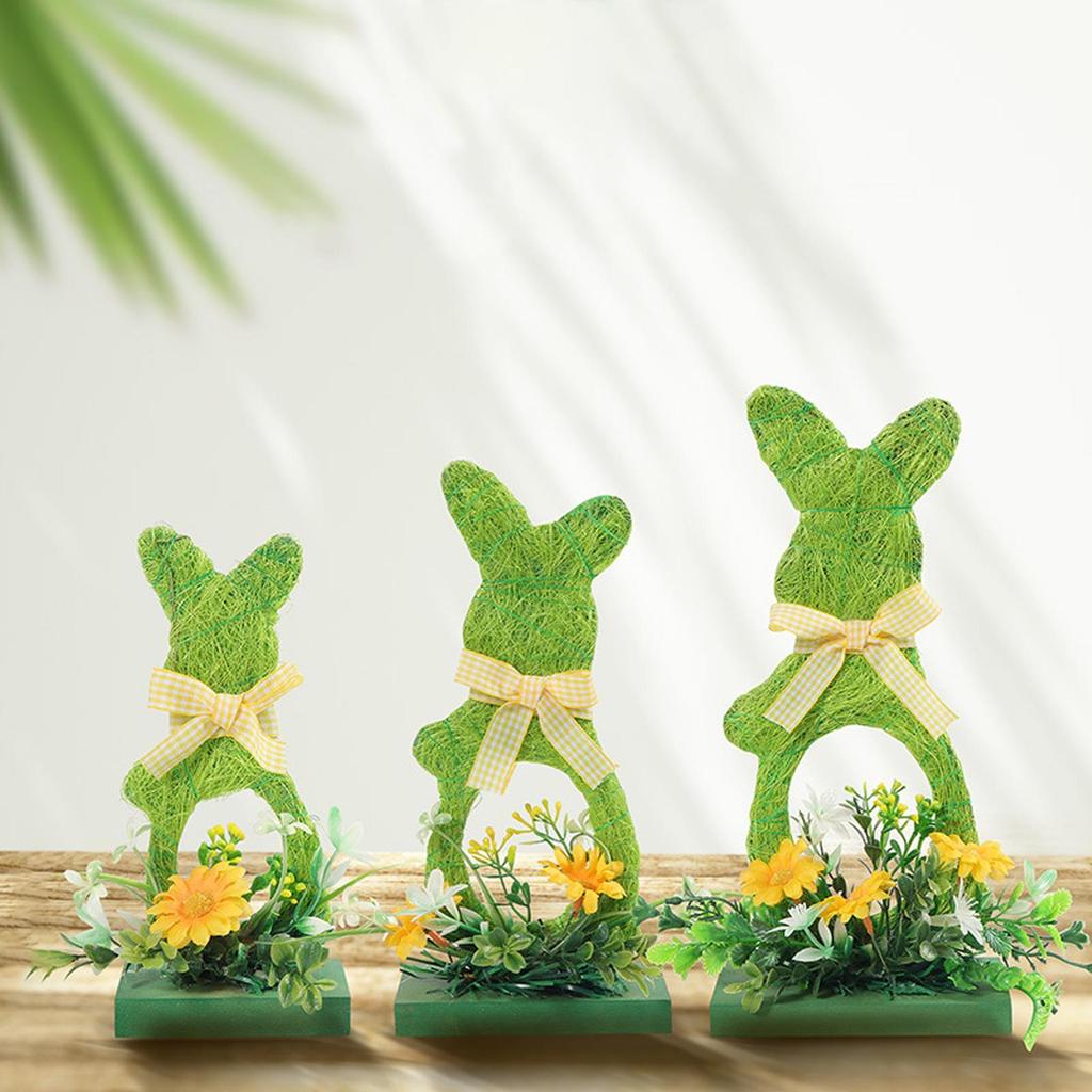 3pcs Easter Bunny Decorations Wooden Green Bunny Home Ornaments Rustic Spring Atmosphere Bunny Home Decor For Office Home