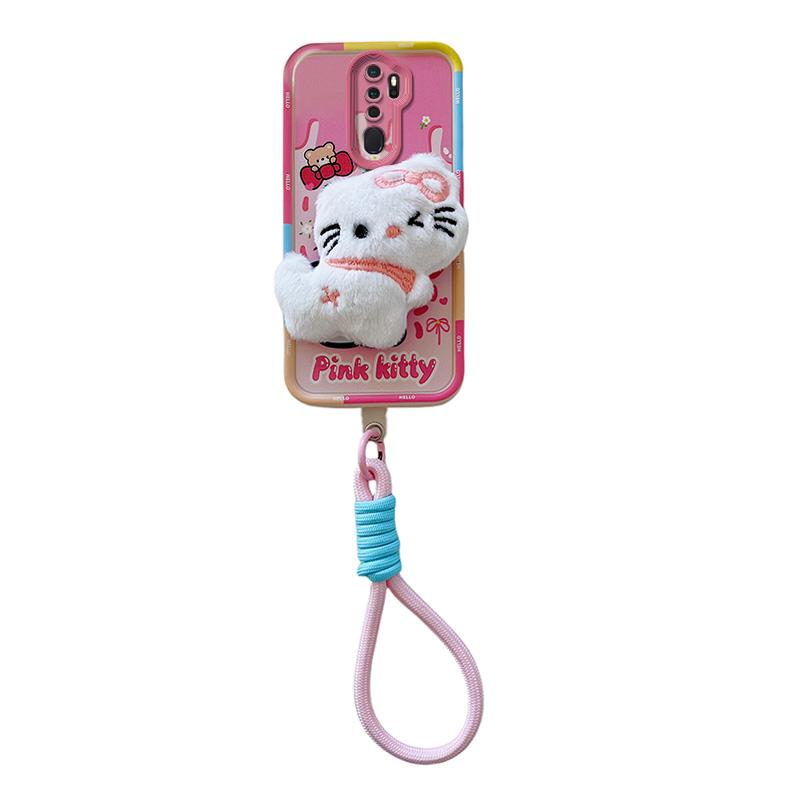 KEYSION Cute 3D Cartoon Plush Case for OPPO A9 2020 with Lanyard Soft Silicone Shockproof Phone Cover for OPPO A5 A9 2020