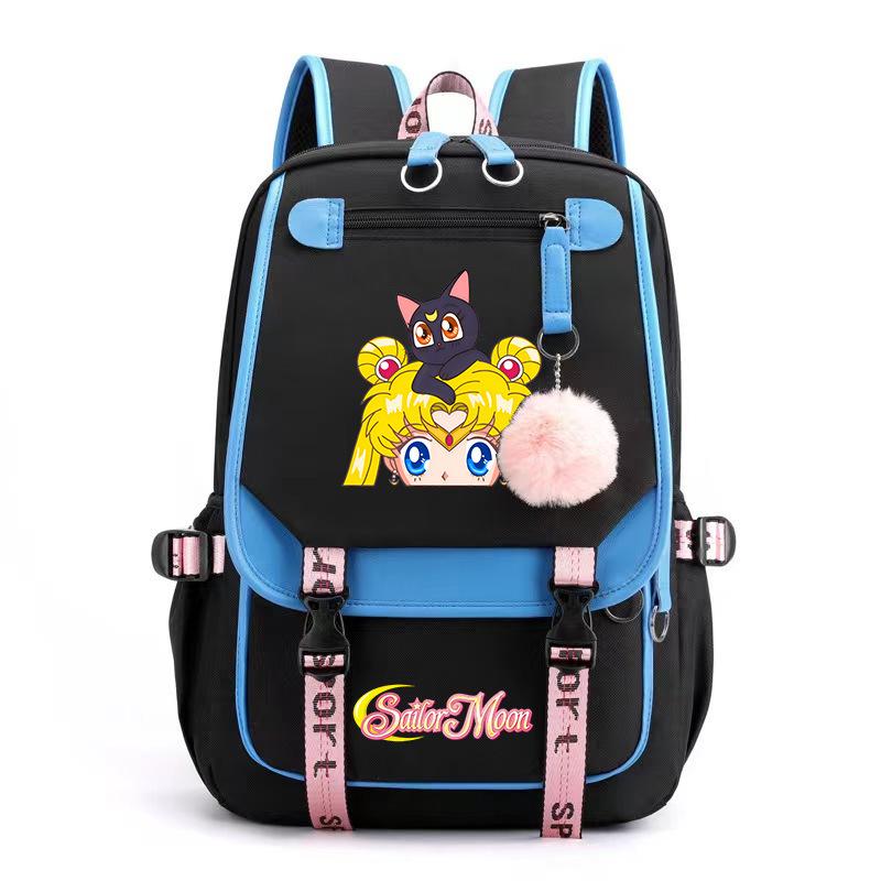 Sailor Moon Cute Anime Printed Student School Bag USB Interface Large Capacity Canvas Bag Computer Bag