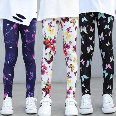 Children's Pants Girls' Summer Printed Leggings Slim Fit Milk Silk Pants for Outerwear