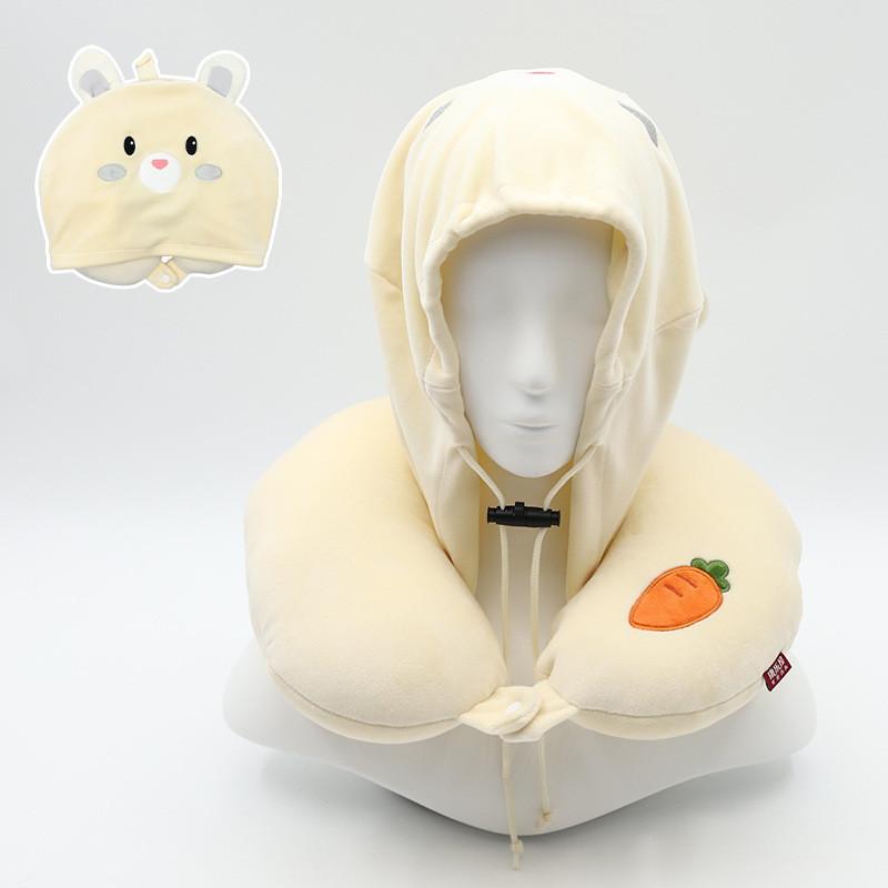 Cartoon Memory Foam U Shape Pillow With Hood For Adults