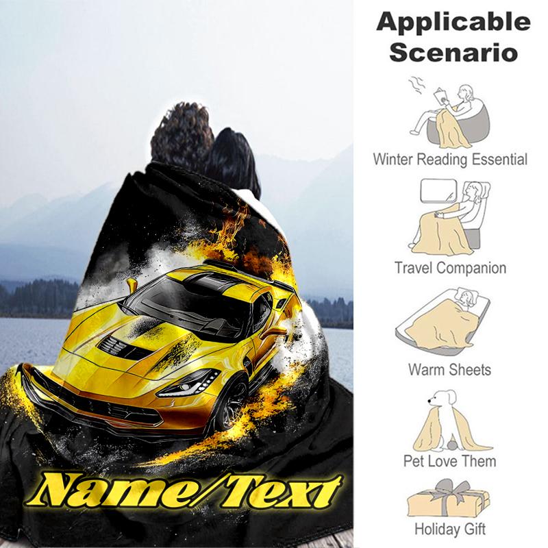 1PC Custom Name Car Design" Outdooor Flannel Blankets Throw Blanket All-Season Throw Gift Bedspread for Couch, Bed, Camping Holiday Birthday Gift
