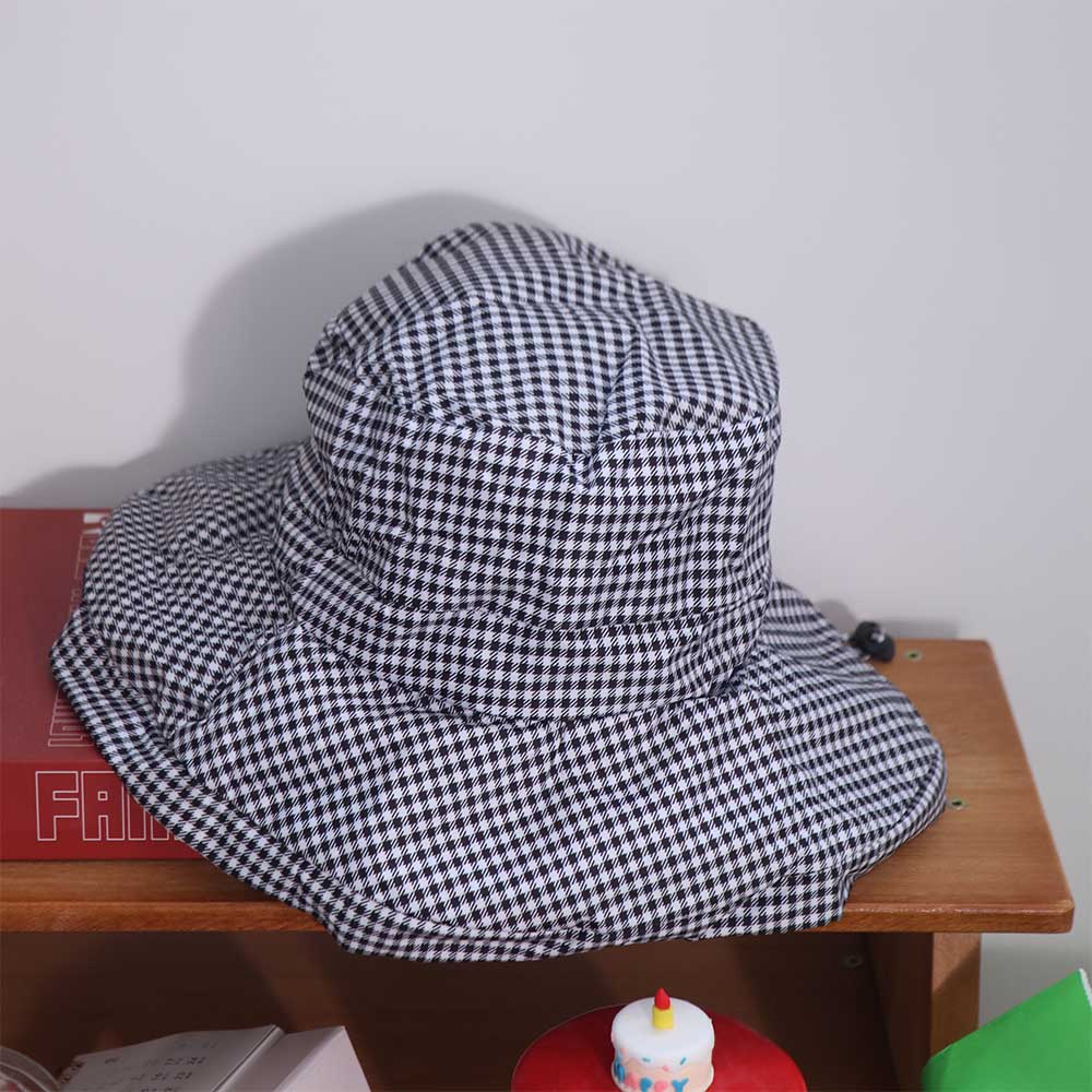 Korean Style Drawstring Bucket Hats Summer Fisherman Hat Fashion Plaid Sun Hats  Travel