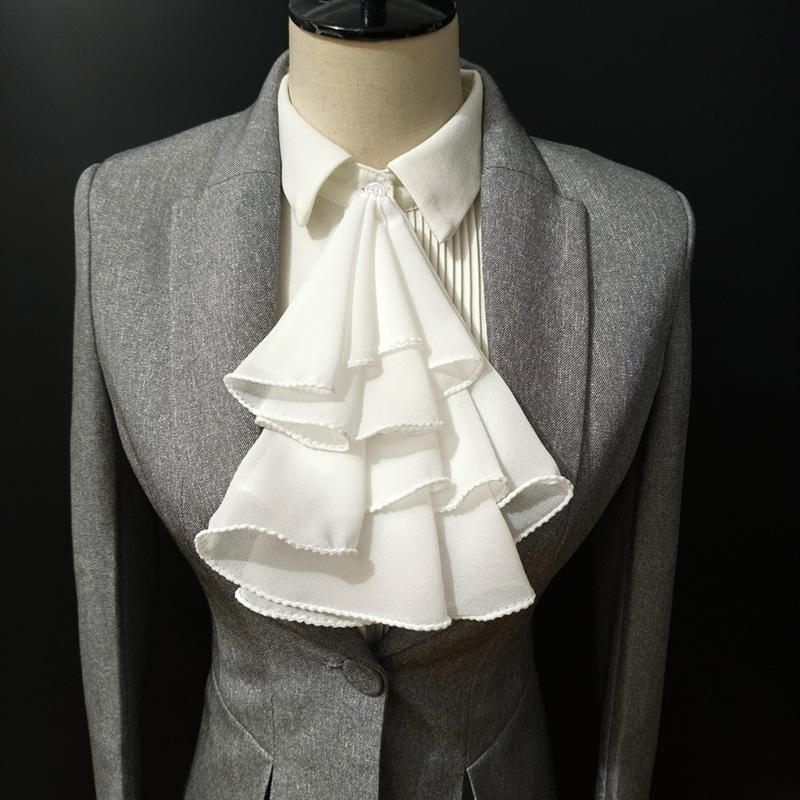 Elegant Chiffon Ruffled Necktie Shirt Front Neck Ruff Fake Collar Detachable Victorian Costume Neck Accessory For Women