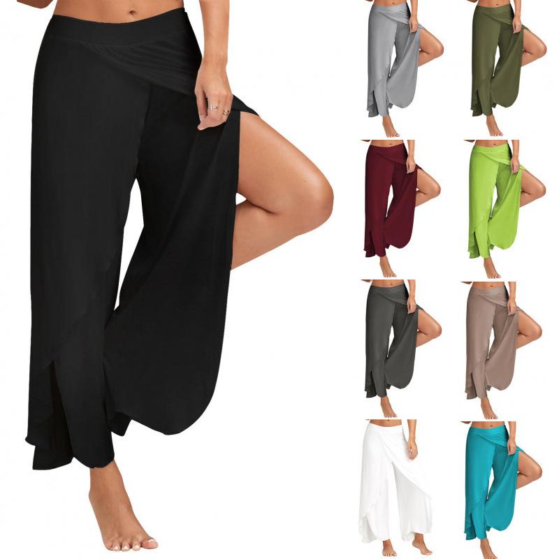 High Waist Wide Leg Yoga Pants for Women Lightweight Breathable Loose Fit Stretchy Workout Trousers with Side Slit and Elastic Waistband
