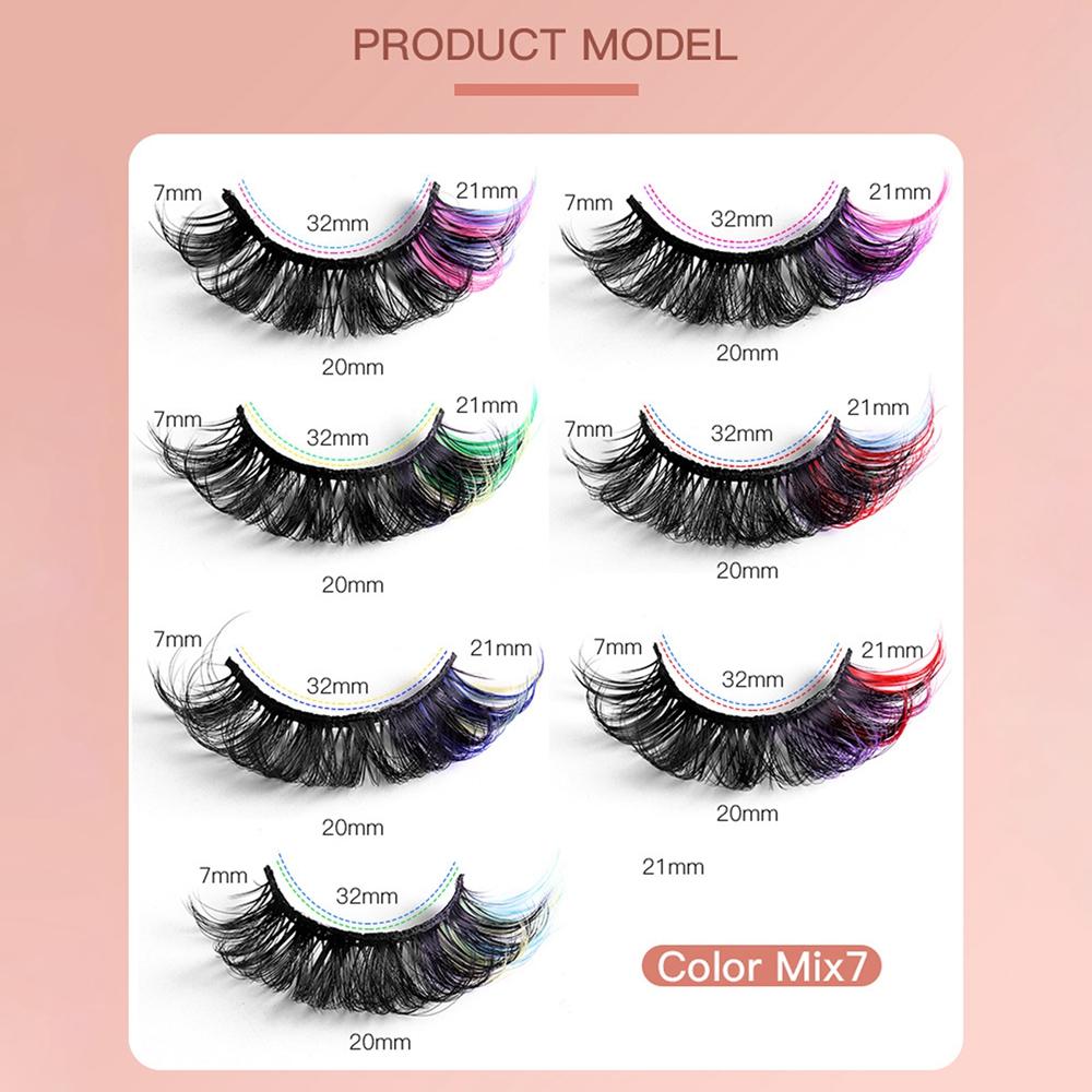 7 par kolorowe sztuczne rzęsy 3D norek kolorowe Curl puszyste rzęsy rosyjskie objętości naturalne grube puszyste przedłużanie rzęs