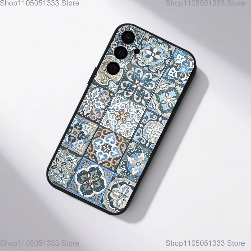 M-Moroccan Tile Phone Case For Samsung S25,S24,S21,S22,S23,S30,Ultra,S20,Plus,Fe,Lite,5G Black Cover