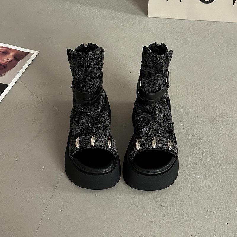 Retro design hollow short boots breathable fashion cool boots women's summer fashion niche versatile open-toed platform sandals