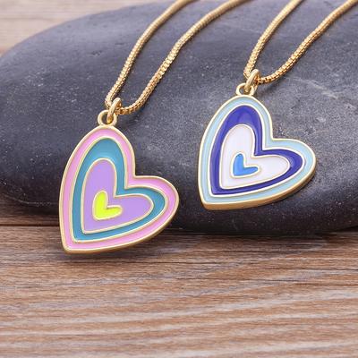 Fashion Colorful Enamel Heart Pendant Chain For Women Cute Candy Color Peach Heart Necklace Choker Jewelry Party Gift Wholesale