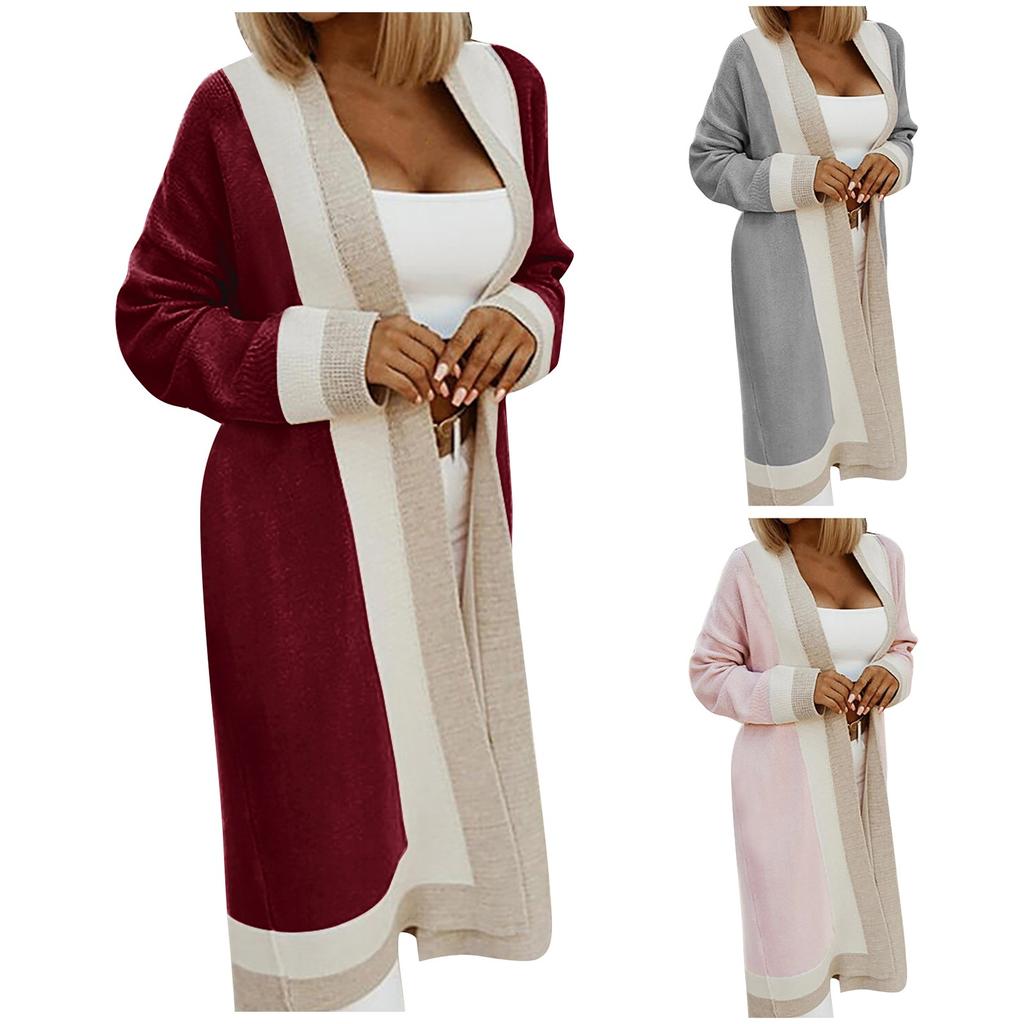 Women's  And Winter Women's Solid Color Stitching Long-sleeved Cardigan Knitted Sweater