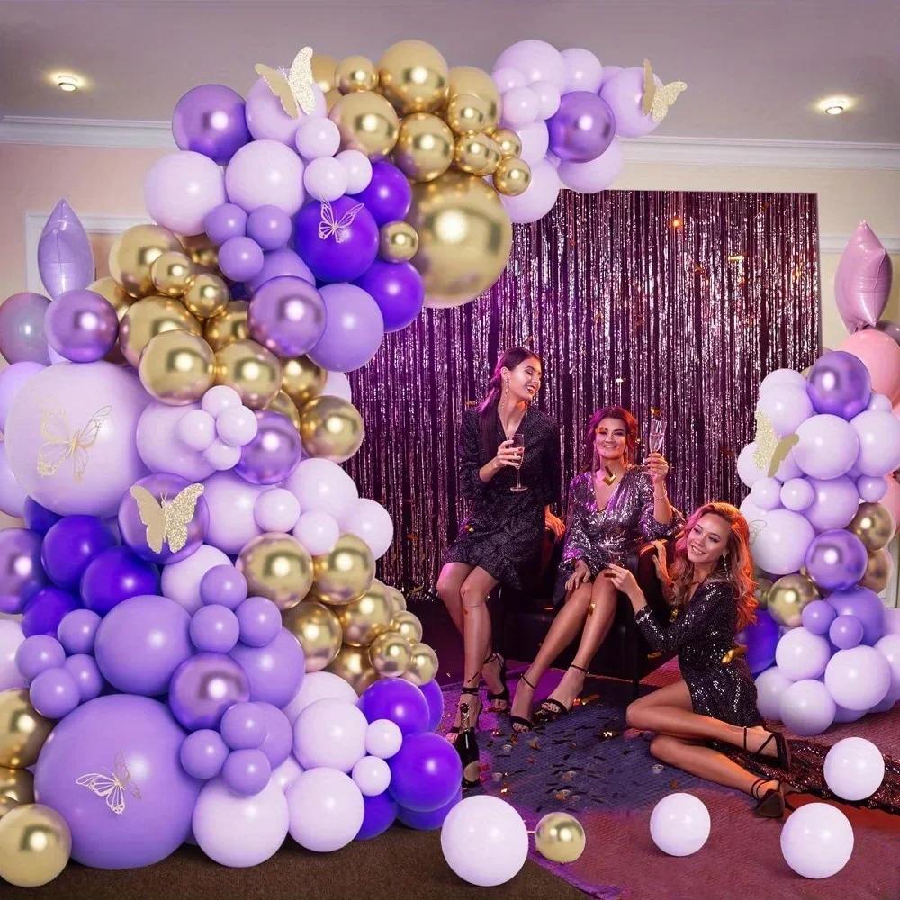 138pcs Purple Butterfly Themed Balloon Set Used for Birthdays Graduation Ceremonies Singles Parties Weddings Summer Decorations