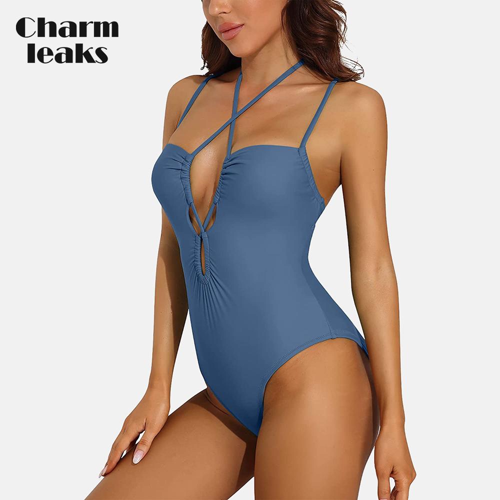 

Charmleaks женские сексуальные цельные купальные костюмы для женщин купальники с открытой спиной и регулируемыми бретелями через шею