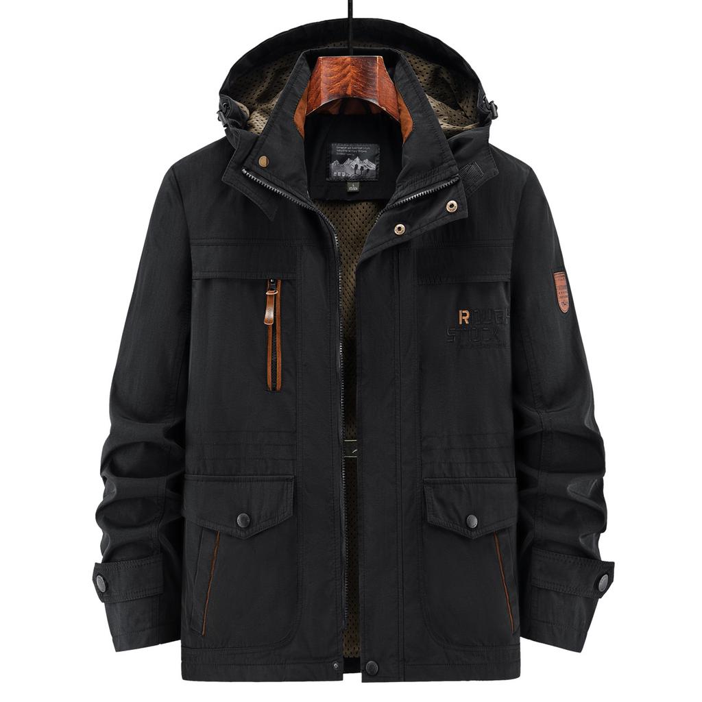 Jacke in Übergröße Herren Baumwolljacke Herbst Dünn Outdoor Winddicht Mehrfach-Taschen Anzug