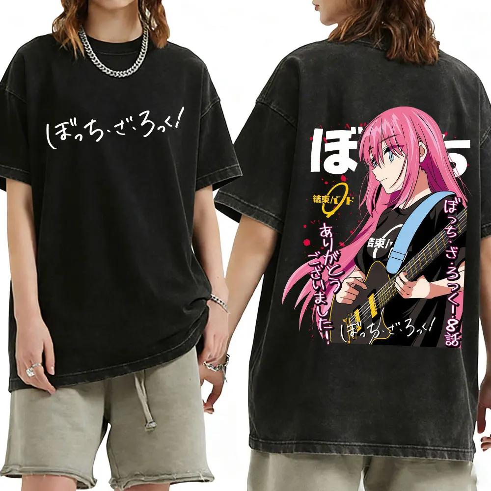 Gewaschenes Vintage Anime Bocchi The Rock Gotoh Hitori Grafik T-Shirt Herren Damen Freizeit Baumwolle Übergroße T-Shirts Streetwear Unisex