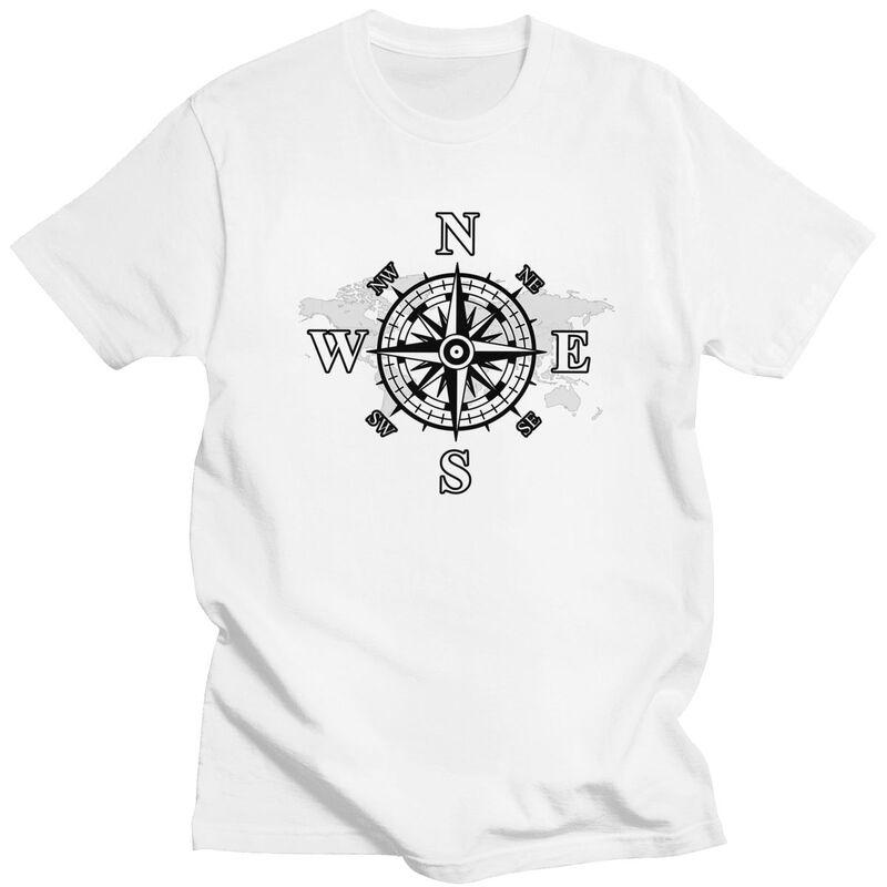 Custom Compass With World Map Tshirts for Men Short Sleeves T Shirt Cardinal Points Of Earth Tshirts Slim Fit 100 Cotton Tees