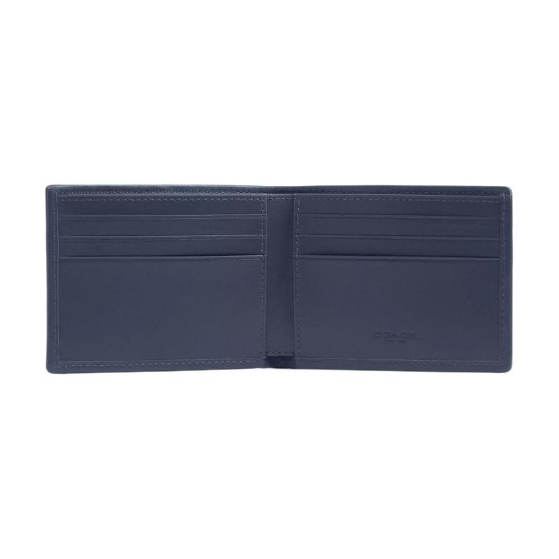 COACH Billfold Wallet 10 Signature Flip Closure Card Holder Coated Canvas Jacquard and Calf Leather Card Holder Regular Men's Dark Blue dark blue