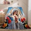 1PC Praying Virgin with Roses Print Blanket Warm Soft Fluffy Kids and Adult Sofa Bed Throw Blanket Outdoor Travel Camping RV