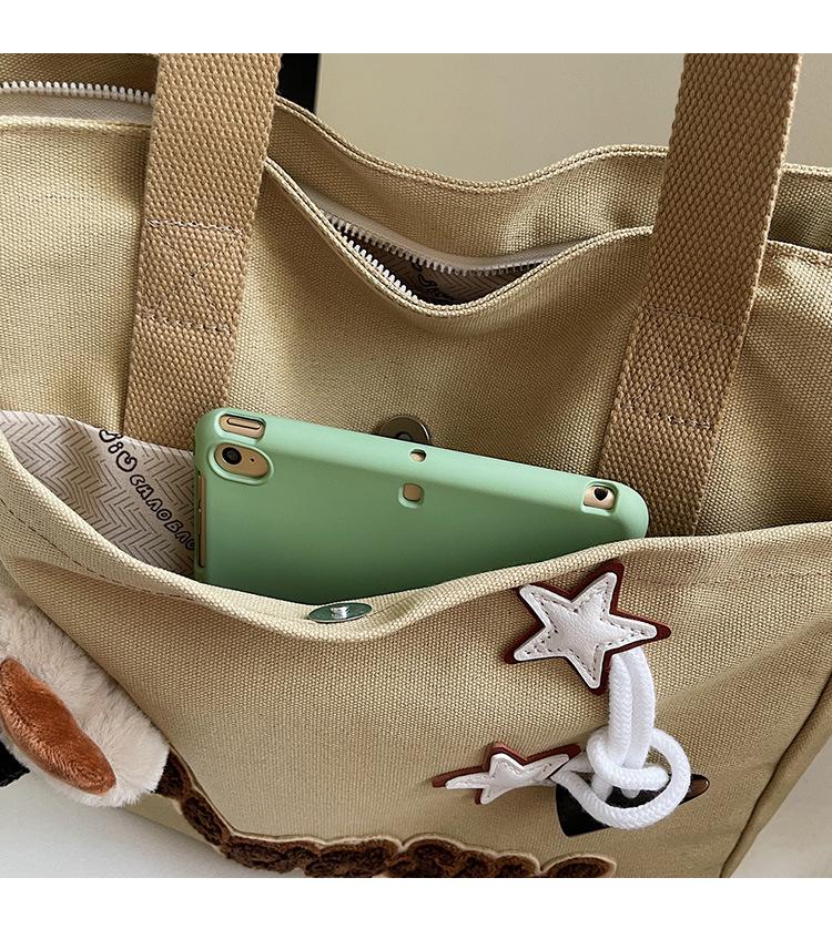 Damen Canvas Tote mit großem Fassungsvermögen - Lässig für den Arbeitsweg & Cartoon-Design, Perfekt für Studentinnen & Mütter