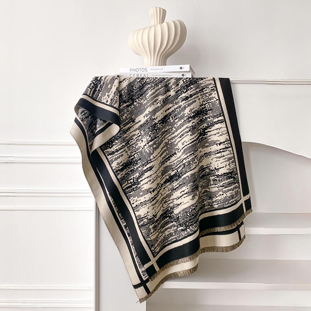 2025 Brand Elegance Two-Sided Print Scarf Soft Warm Fringe Pashmina Shawl Autumn and Winter Outdoor Coldproof Windproof Blanket